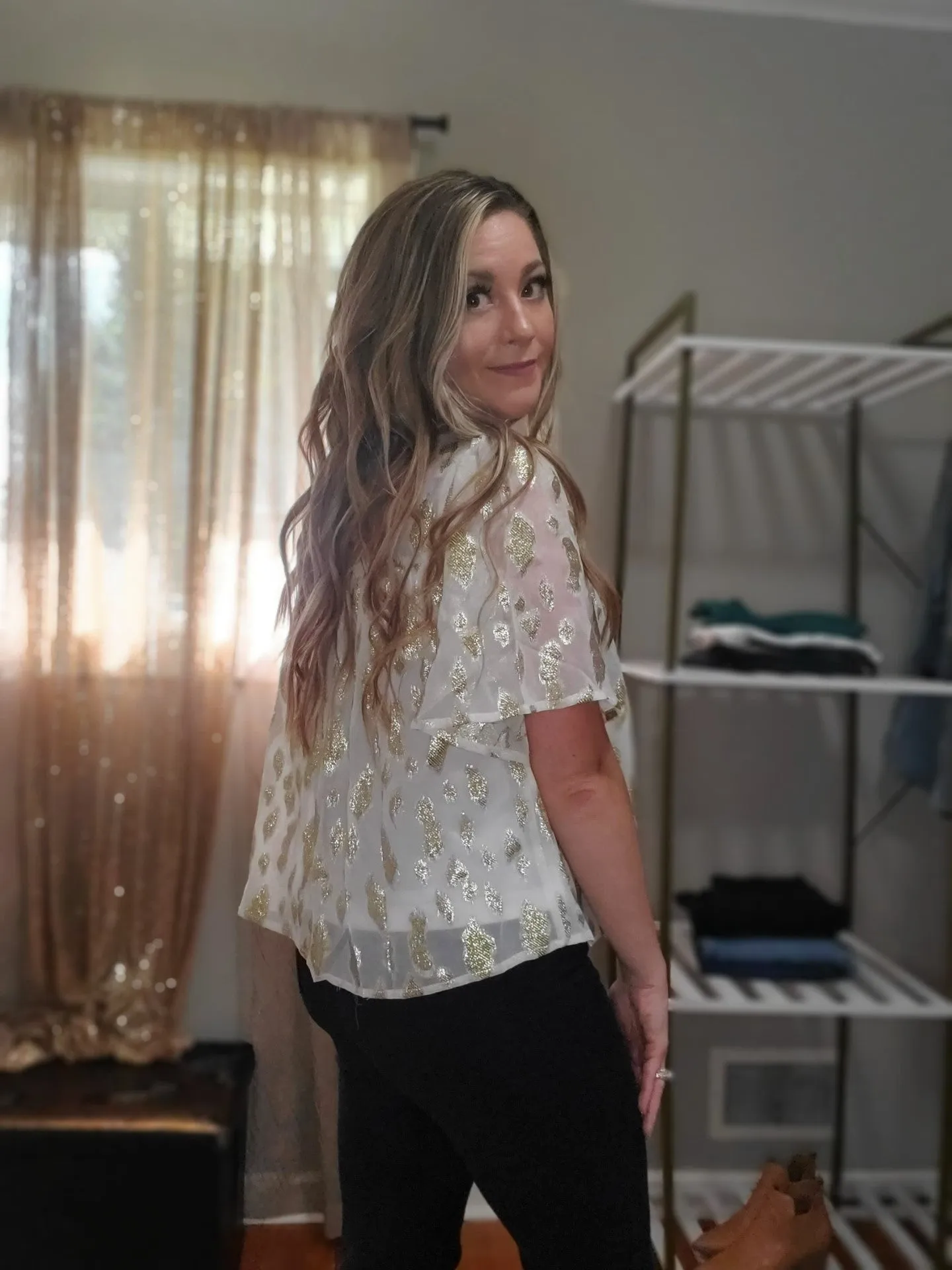 Shine On Flowy Metallic Accent Blouse