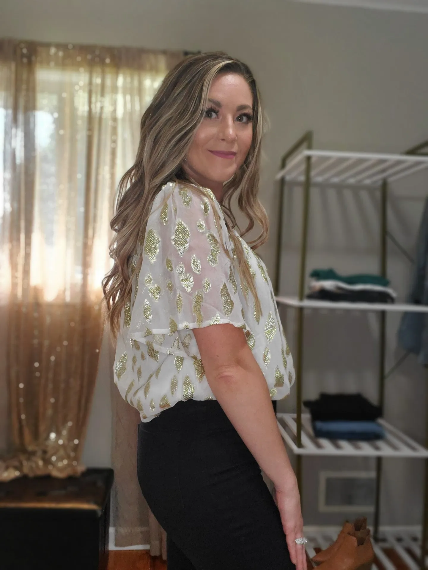 Shine On Flowy Metallic Accent Blouse