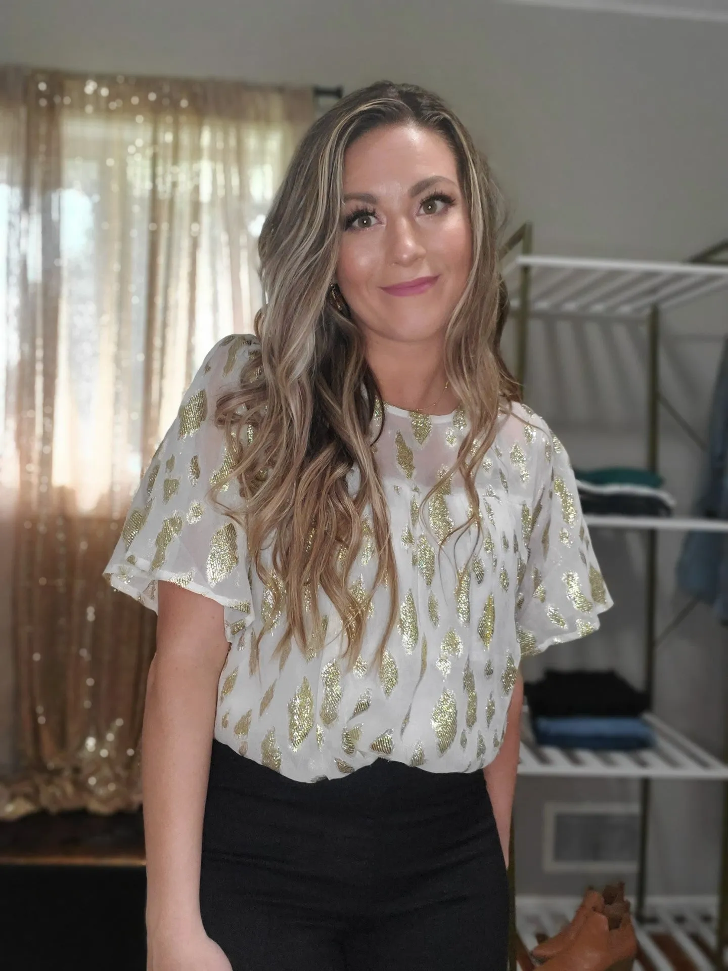 Shine On Flowy Metallic Accent Blouse