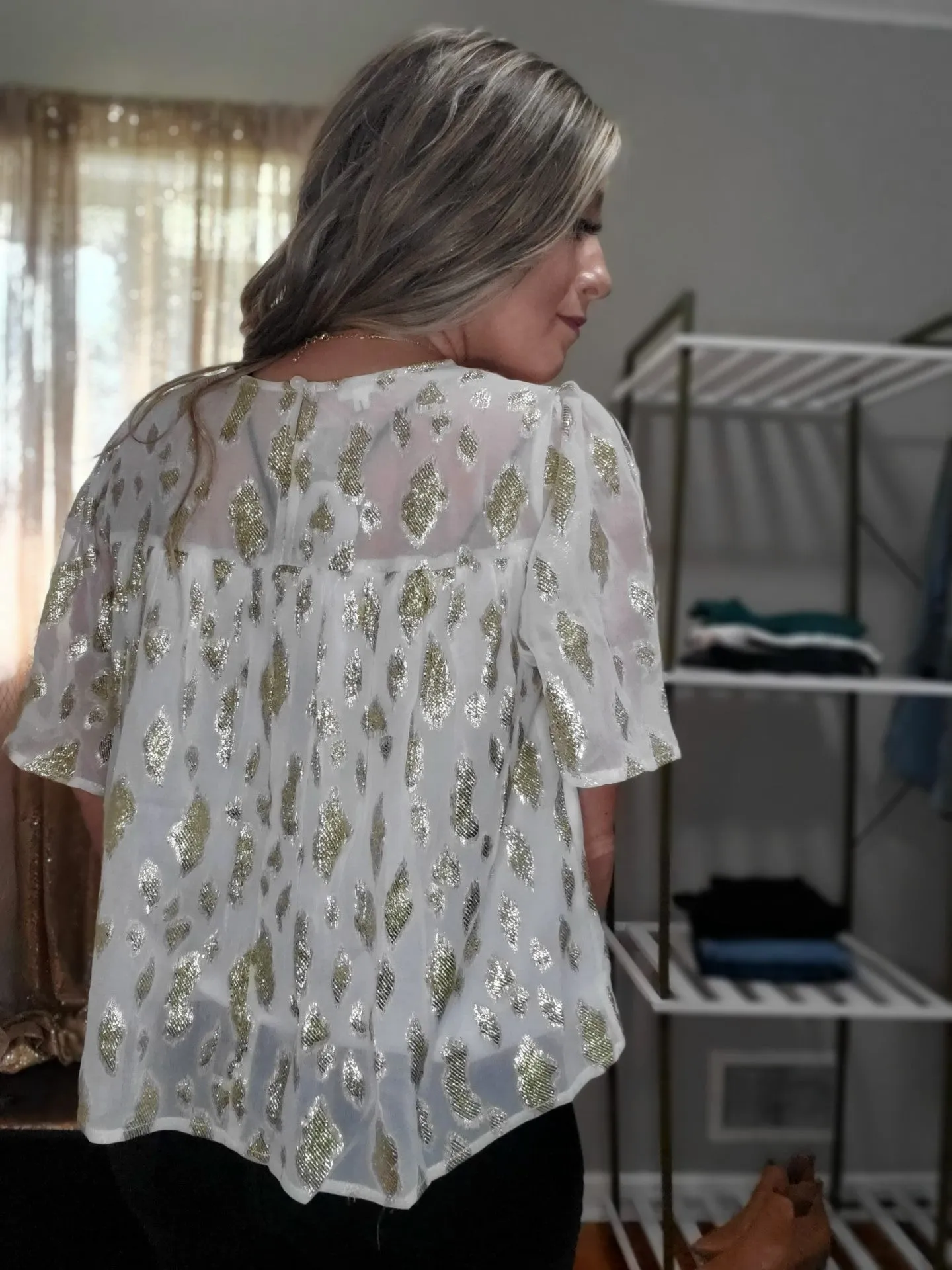 Shine On Flowy Metallic Accent Blouse