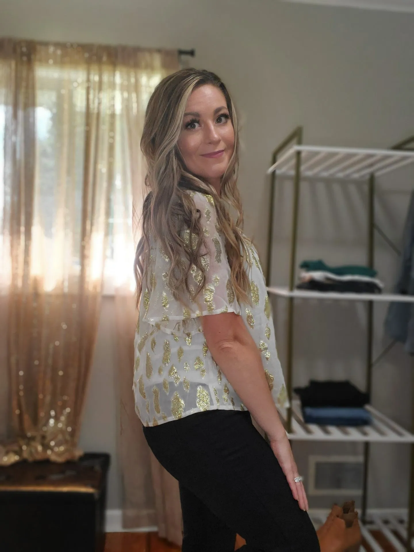 Shine On Flowy Metallic Accent Blouse
