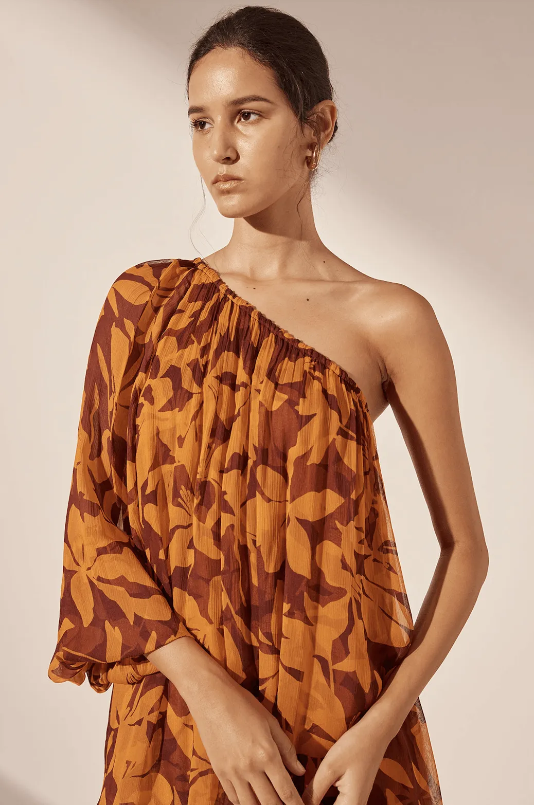 SHONA JOY Natalina One Shoulder Blouse - Shiraz/Tangerine