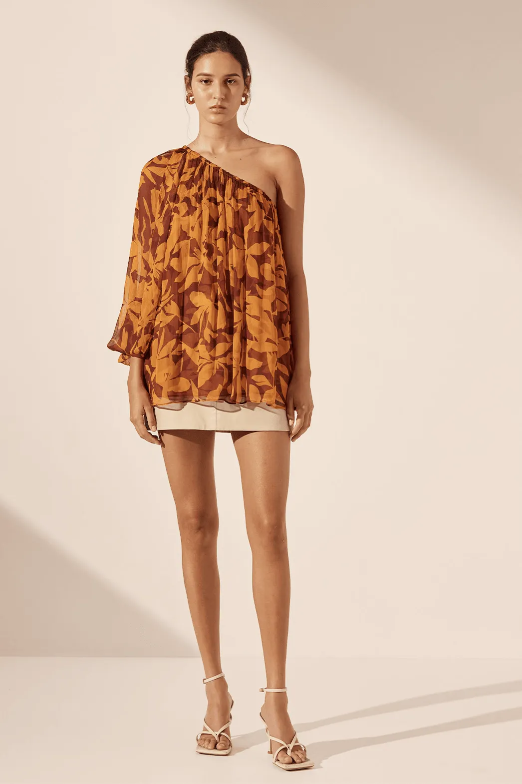 SHONA JOY Natalina One Shoulder Blouse - Shiraz/Tangerine