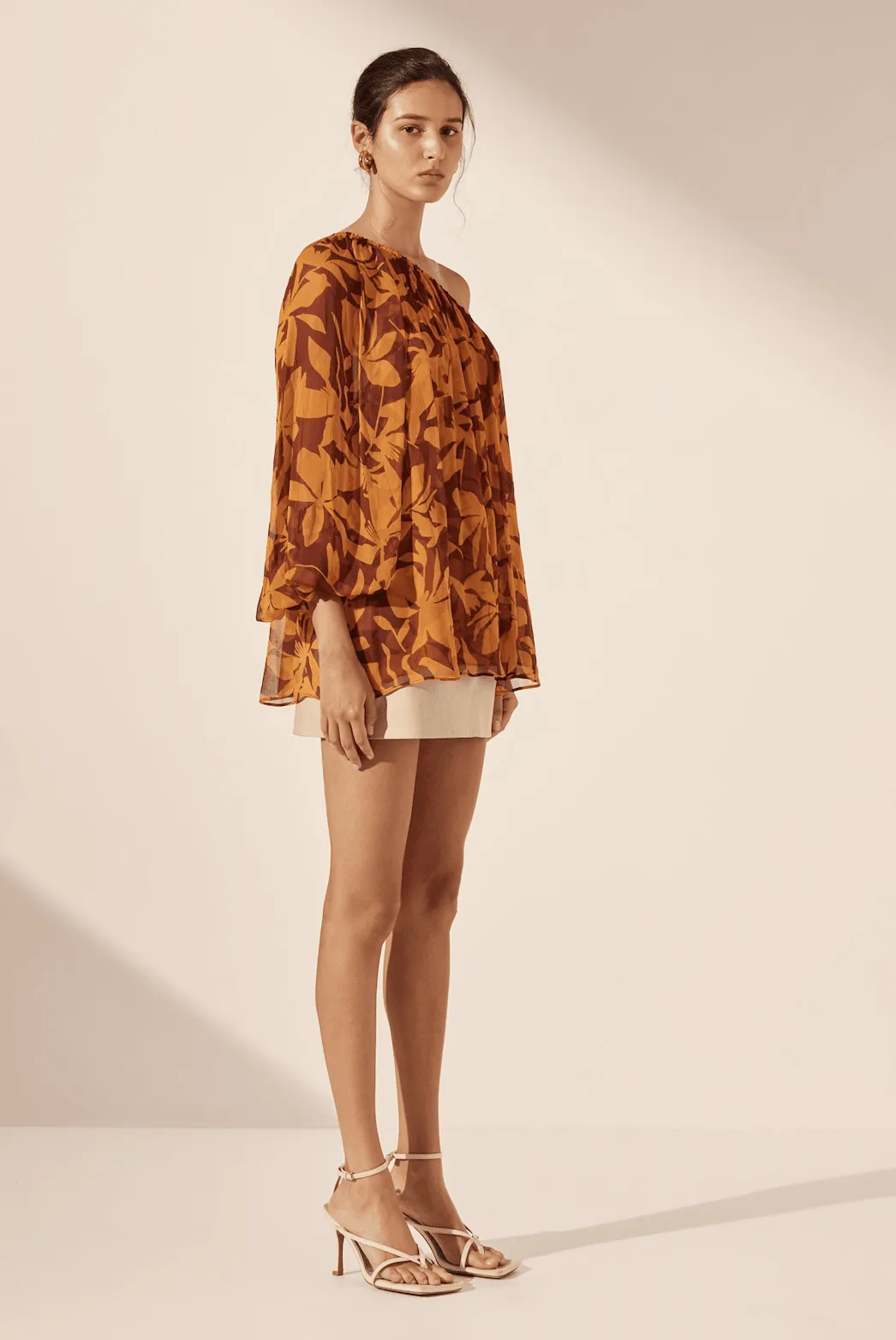 SHONA JOY Natalina One Shoulder Blouse - Shiraz/Tangerine