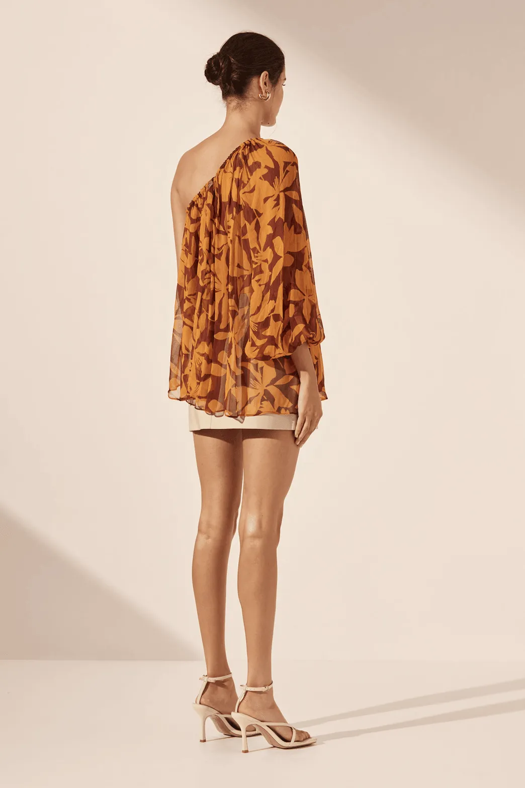 SHONA JOY Natalina One Shoulder Blouse - Shiraz/Tangerine