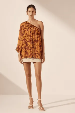 SHONA JOY Natalina One Shoulder Blouse - Shiraz/Tangerine
