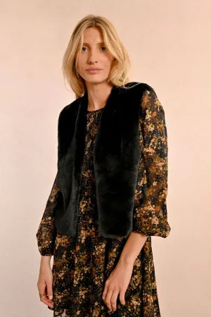 Short Long Haired Sleeveless Vest - Black