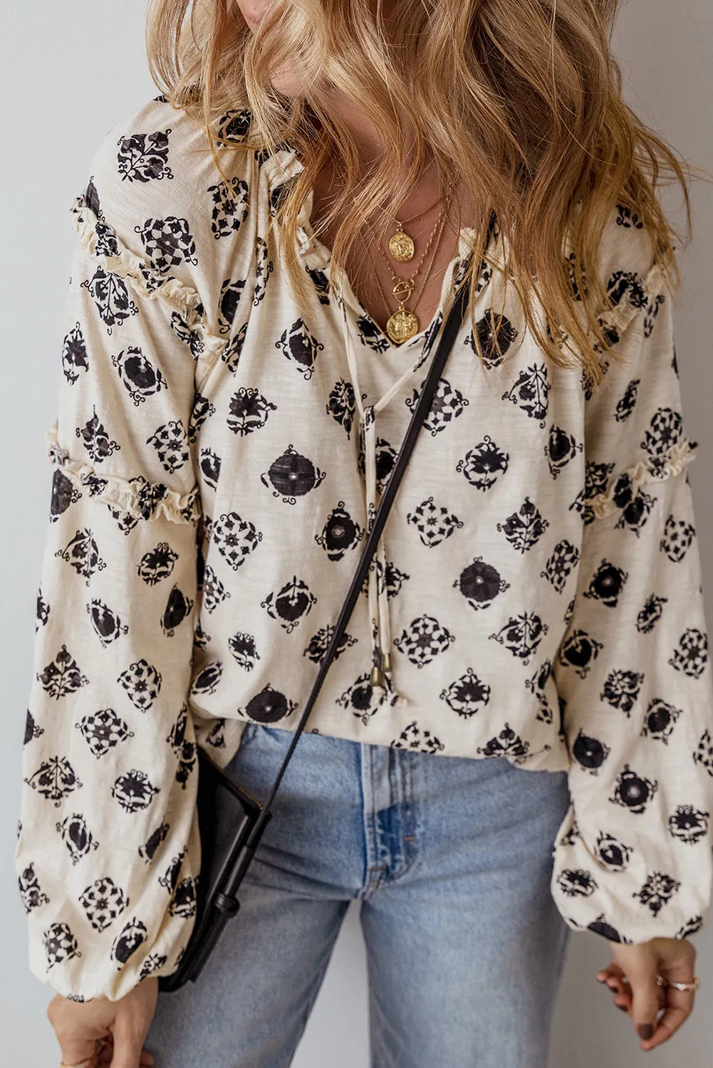Silas Printed Tie Neck Long Sleeve Blouse