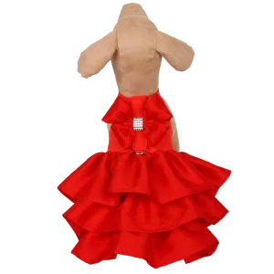 silk bow madison dress with ruffles - small red