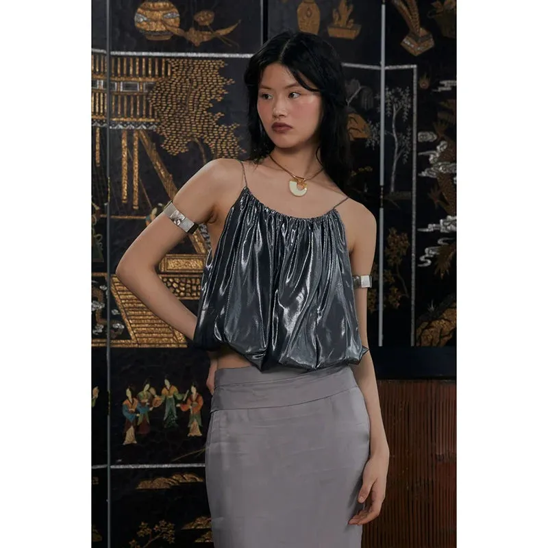 Silver Wave Pleated Suspender Top