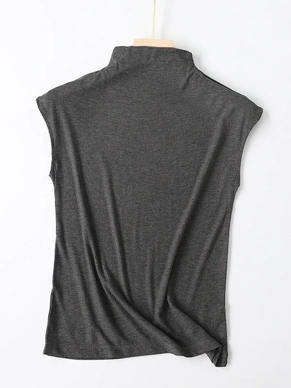 Simple Solid Color Sleeveless Casual High-Neck Vest