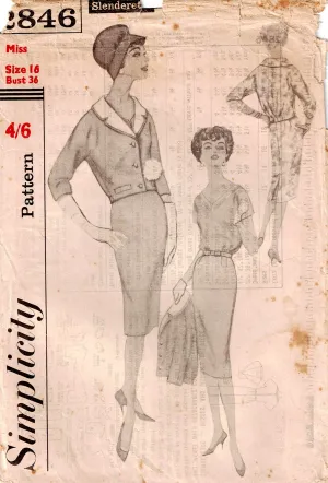 Simplicity 2846 Womens Sheath Dress & Tailored Jacket 1950s Vintage Sewing Pattern Size 16 Bust 36 inches UNUSED Factory Folded