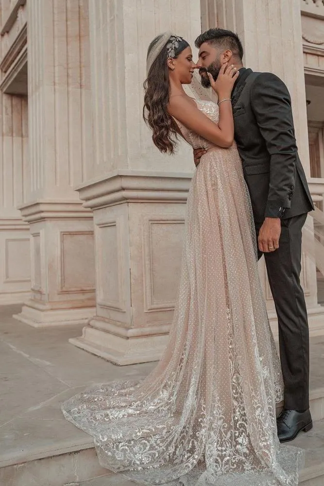 Sleeveless Floral Lace Mermaid Wedding Dress Detachable Train