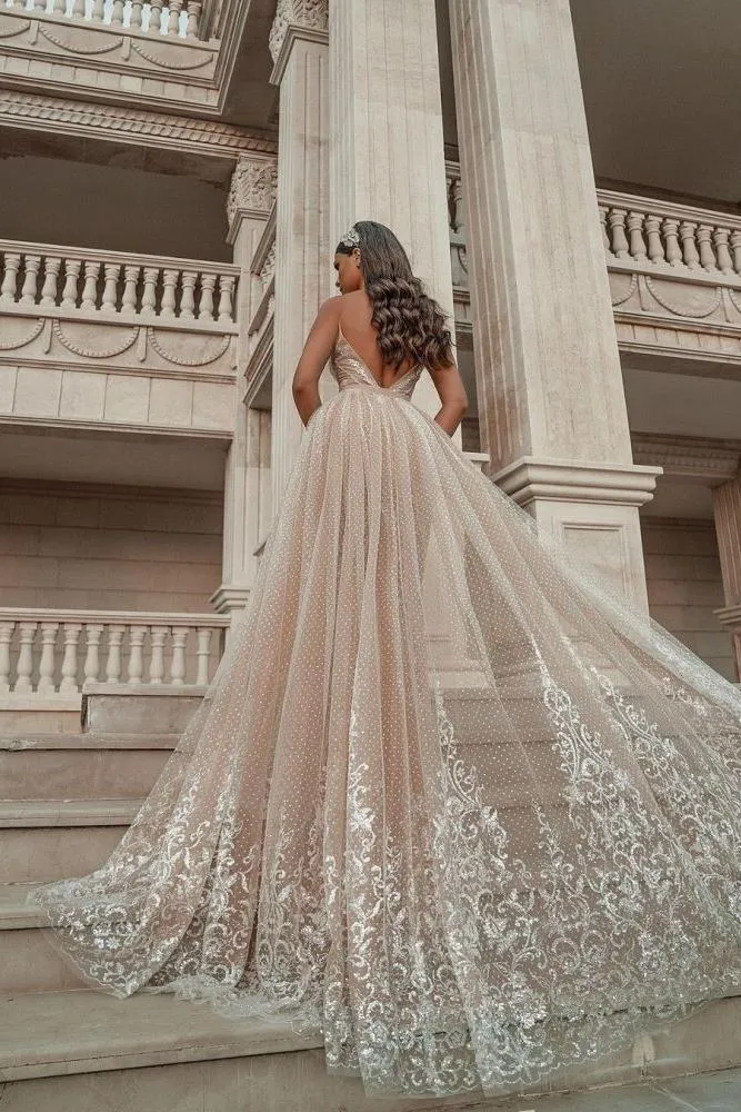 Sleeveless Floral Lace Mermaid Wedding Dress Detachable Train