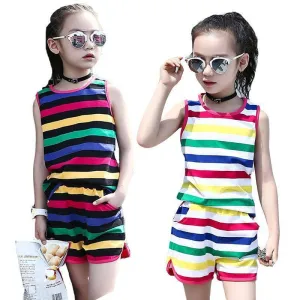 Sleeveless Striped Vests & Shorts Summer Kids girls Outfits