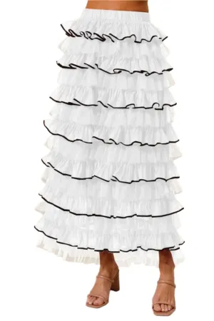 SO ME Layered Ruffled Tulle Maxi Skirt
