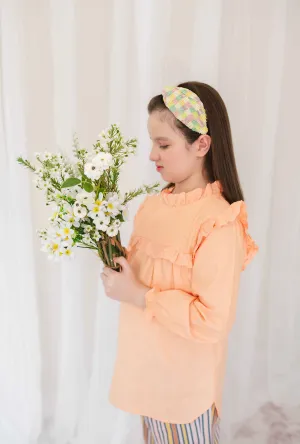 Soft Peach Lace Ruffled Collar Blouse