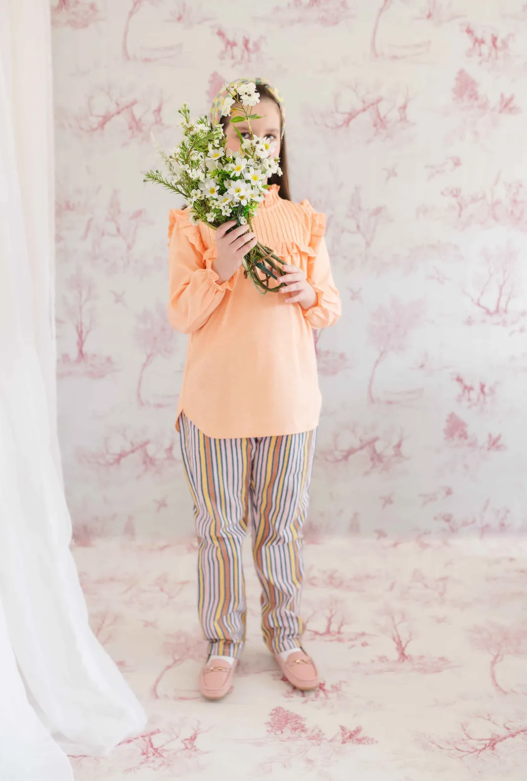 Soft Peach Lace Ruffled Collar Blouse