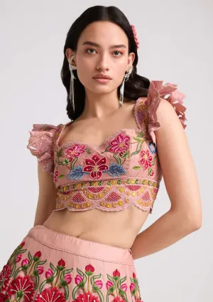 Soft pink multicolor floral bustier