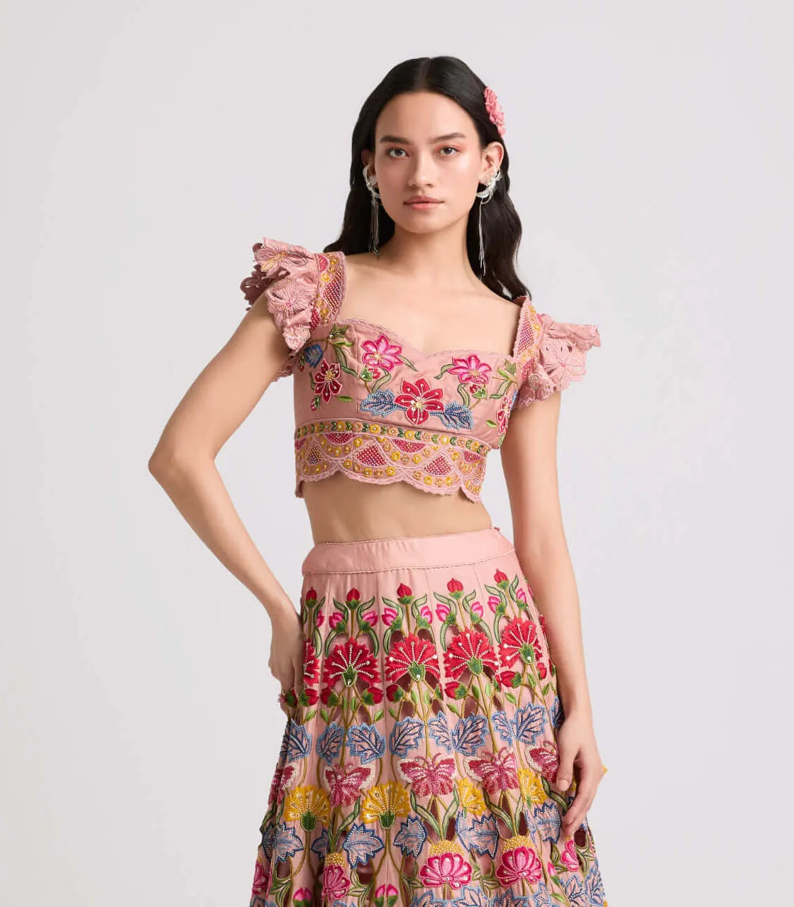 Soft pink multicolor floral bustier