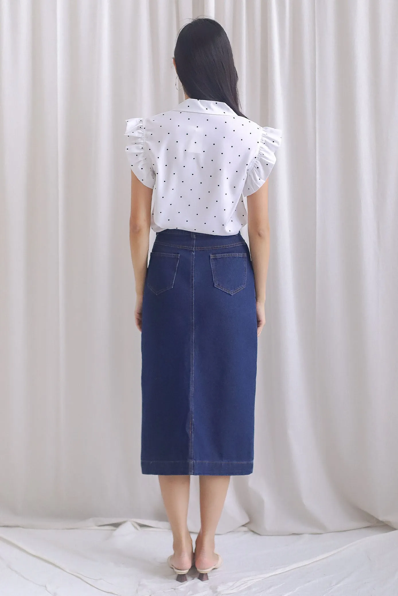 Sola Polkadot Flutter Sleeve Top In White