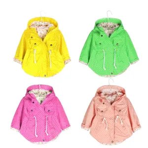 Spring Autumn Hooded Kids Jackets Long Sleeve Polka Dot Print Fashion Girls Windbreaker Coat Casual Waist Girls Jackets