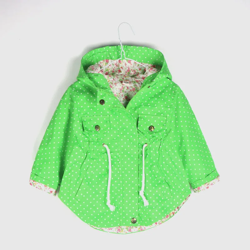 Spring Autumn Hooded Kids Jackets Long Sleeve Polka Dot Print Fashion Girls Windbreaker Coat Casual Waist Girls Jackets