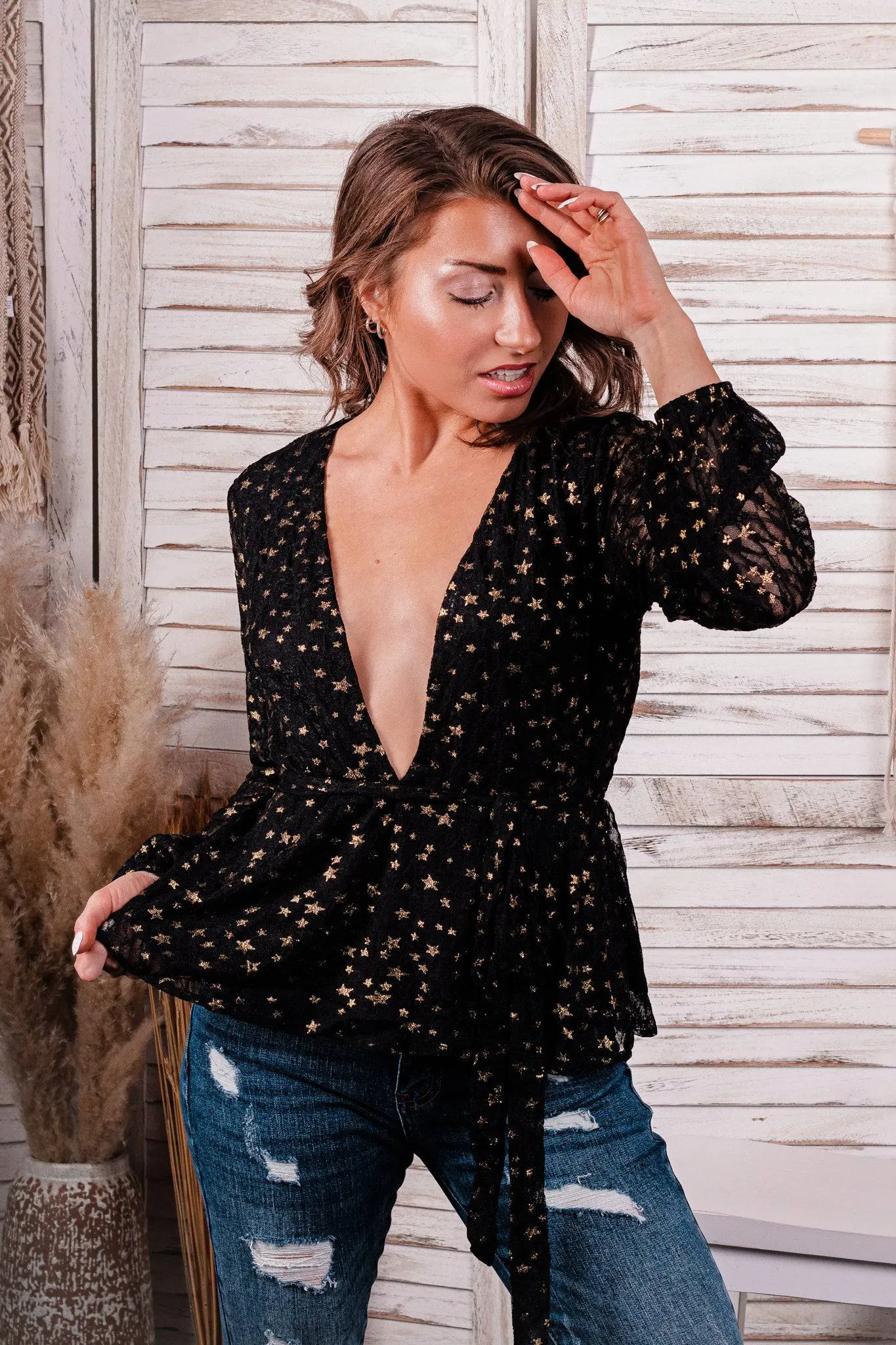Star Struck Deep V Peplum Top