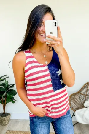 Stars & Stripes Knitted Tank Top- Red, Ivory, Navy