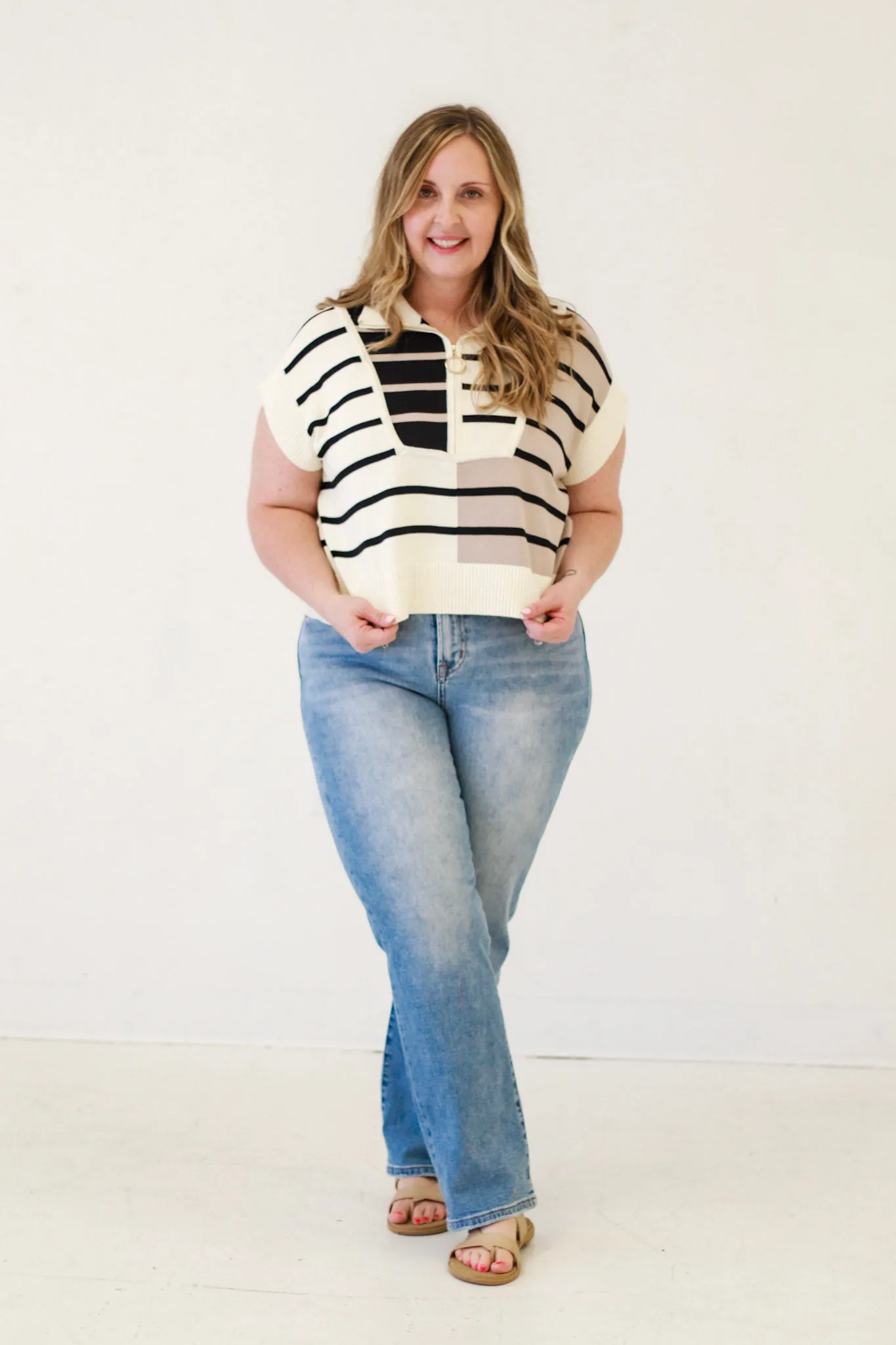 Stripe Sensation: Colorblock Cropped Top in Cream Multi