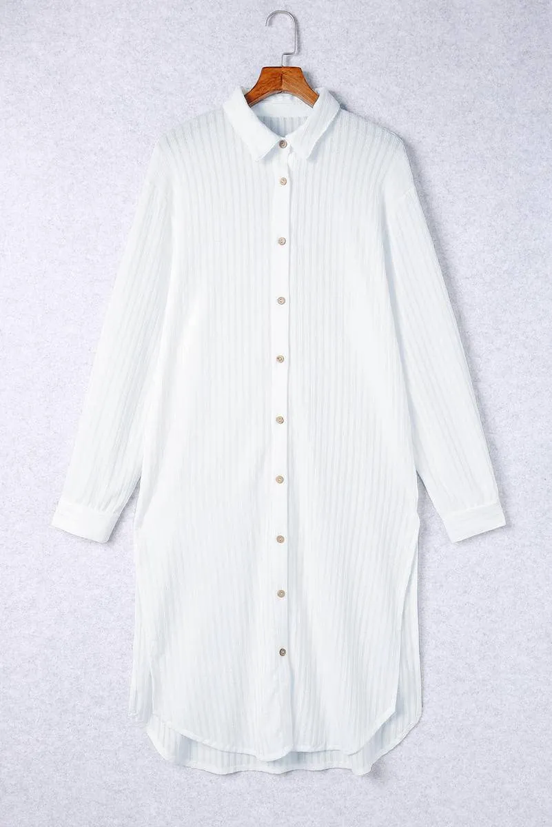 Striped Crinkle Button Front Cover Up Shirt Dress