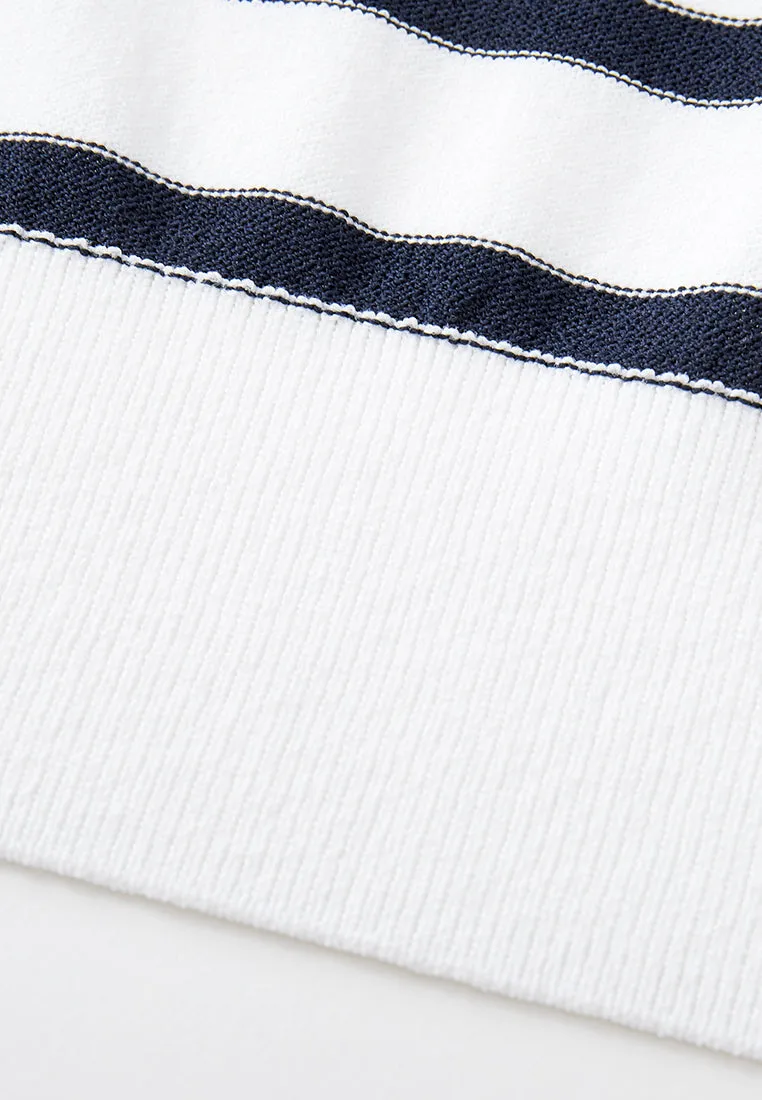 Stripped Shoulder-button Sleeveless Top