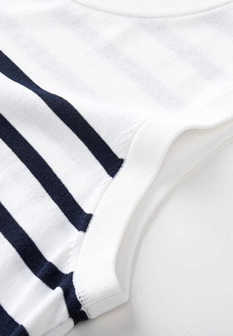 Stripped Shoulder-button Sleeveless Top