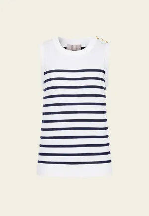 Stripped Shoulder-button Sleeveless Top