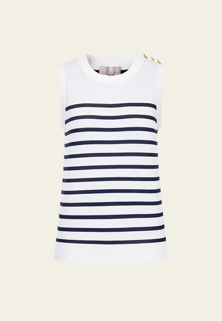 Stripped Shoulder-button Sleeveless Top
