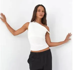 Summer New Solid Color Asymmetric Ruffled Top for Women