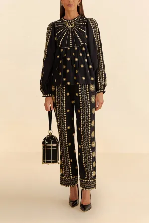 Sun Embroidered Blouse in Black