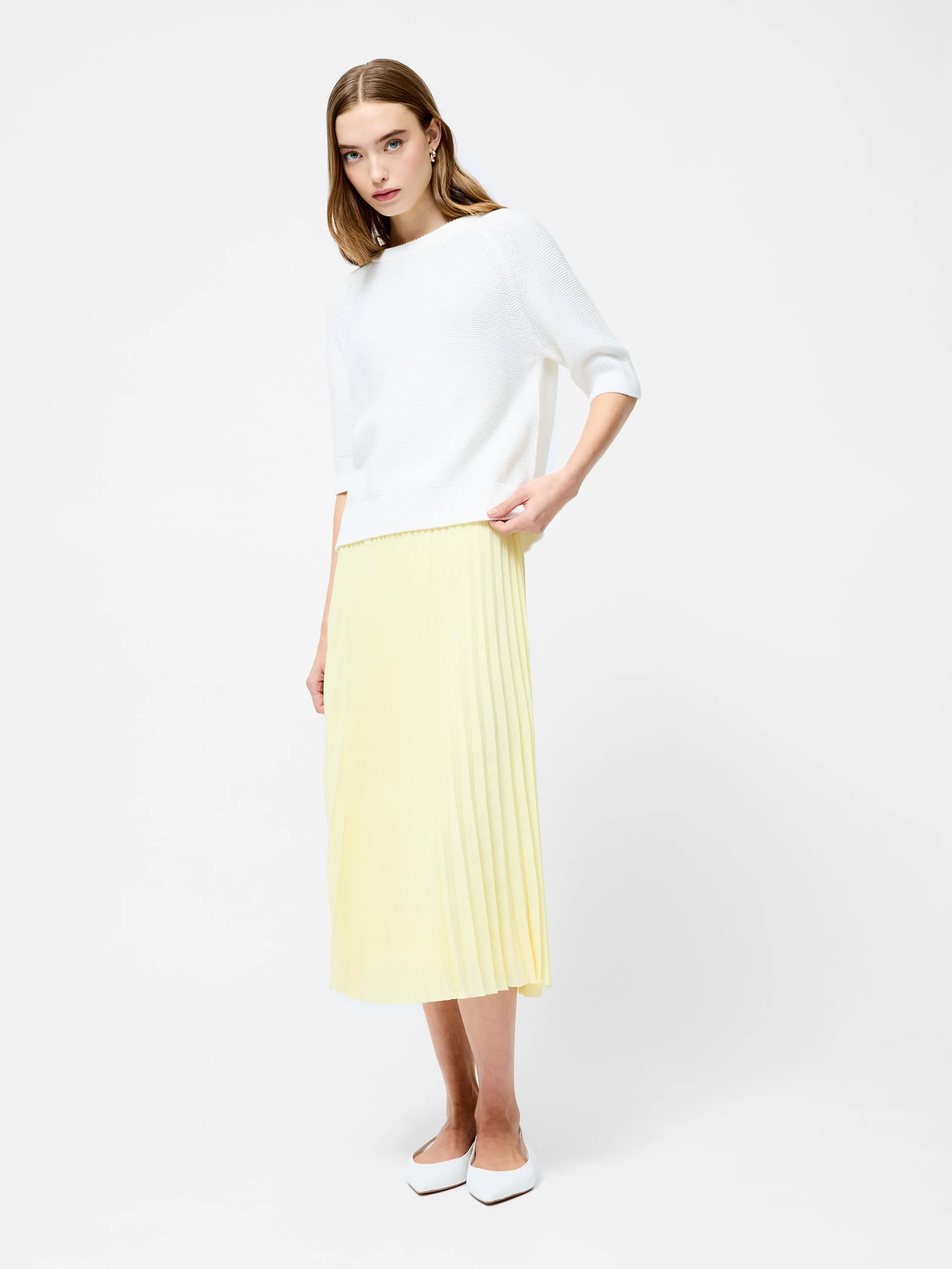 Sunburst Crepe Pleated Midi Skirt