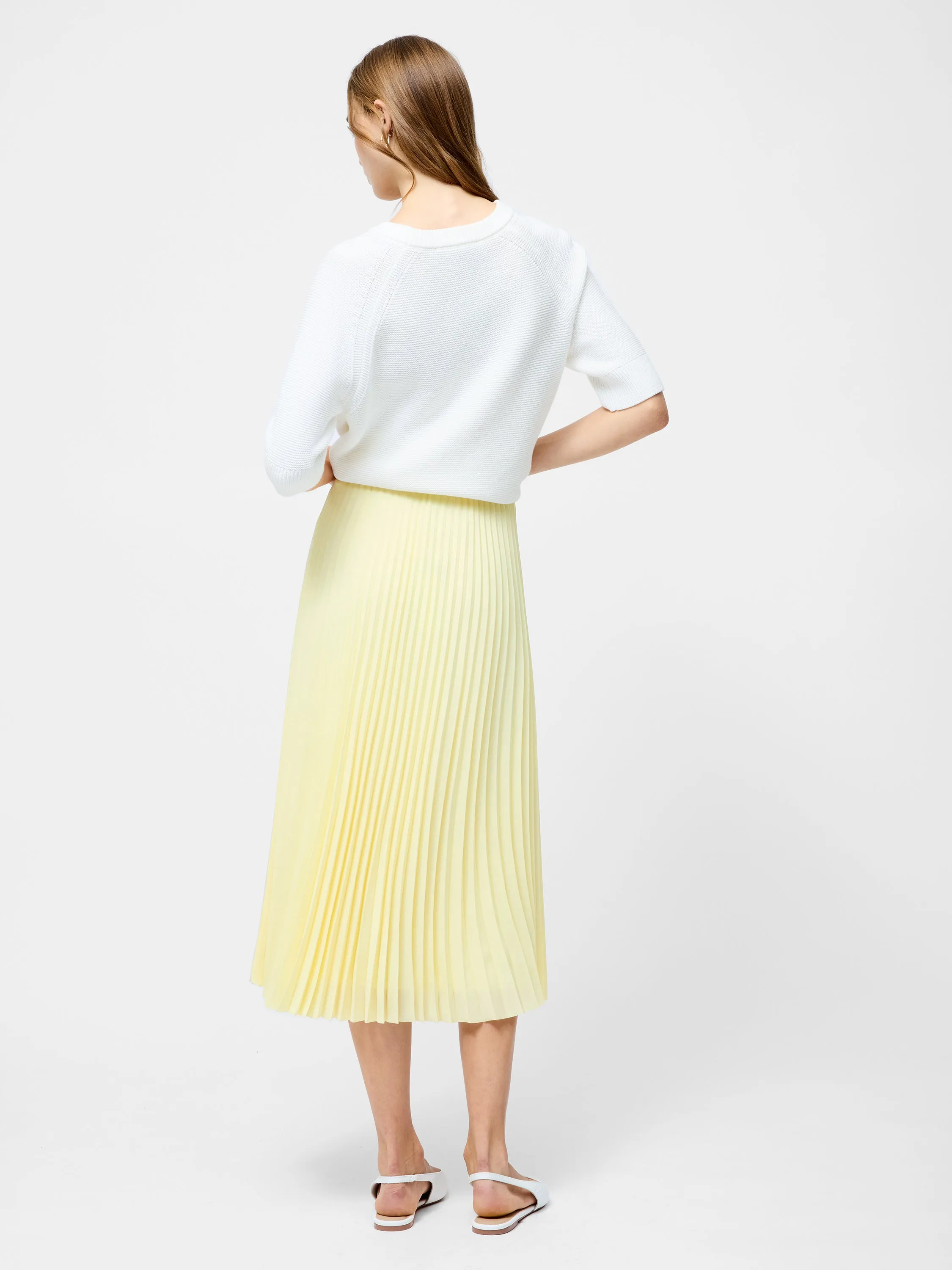 Sunburst Crepe Pleated Midi Skirt