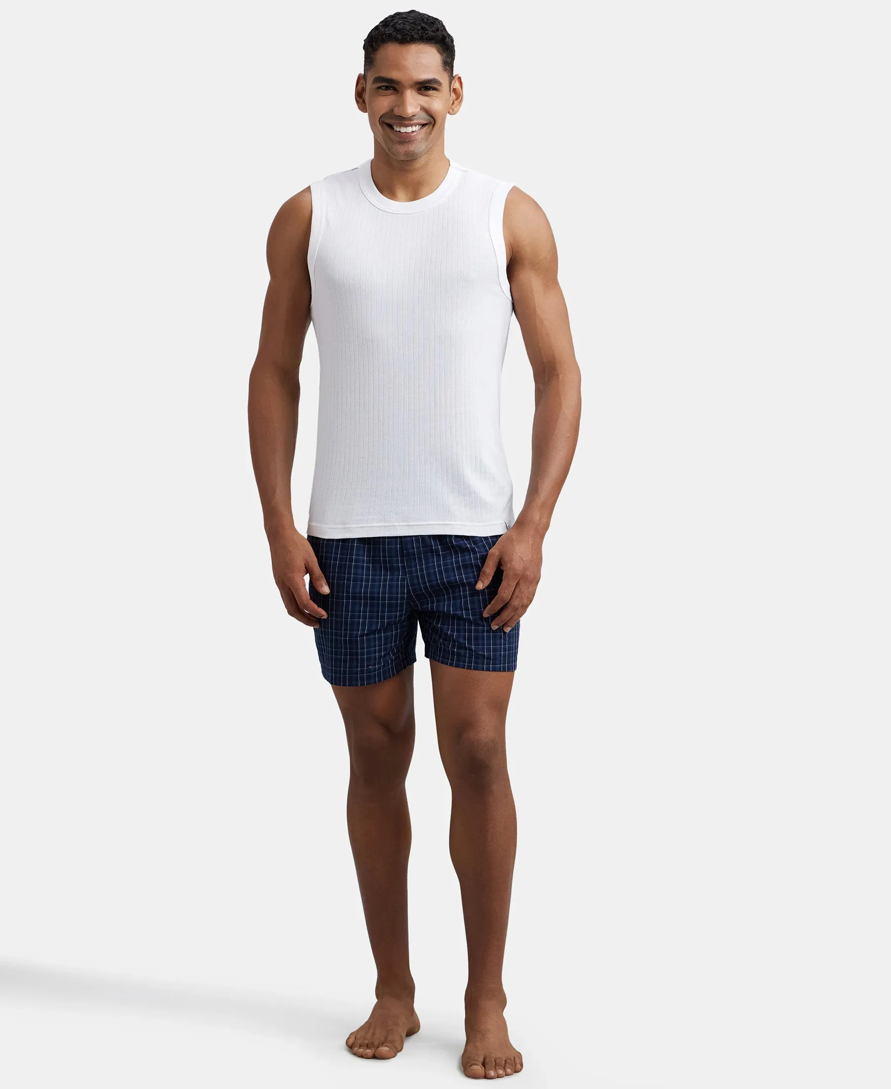 Super Combed Cotton Rib Solid Round Neck Muscle Vest - White