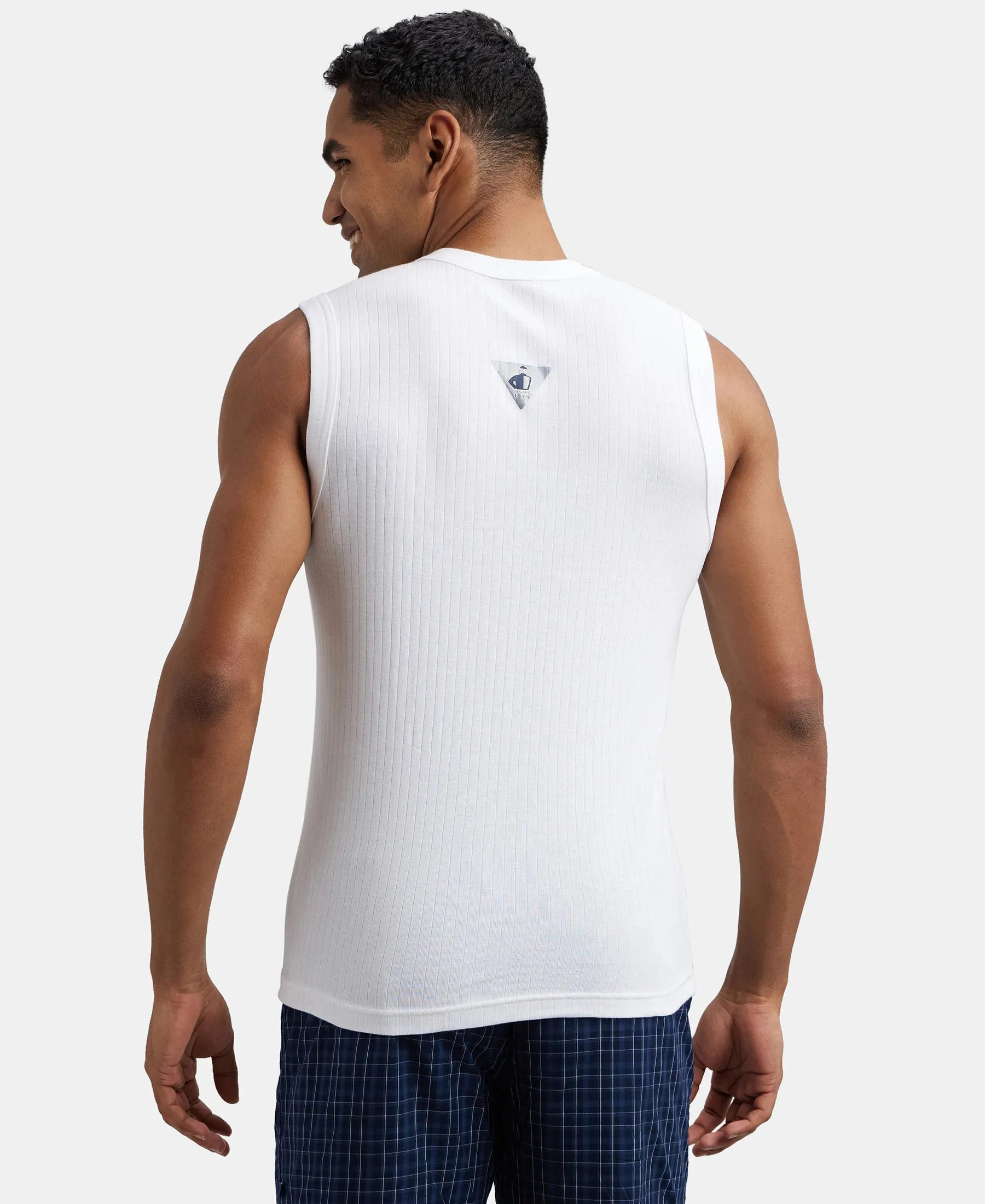 Super Combed Cotton Rib Solid Round Neck Muscle Vest - White