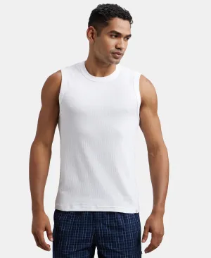 Super Combed Cotton Rib Solid Round Neck Muscle Vest - White