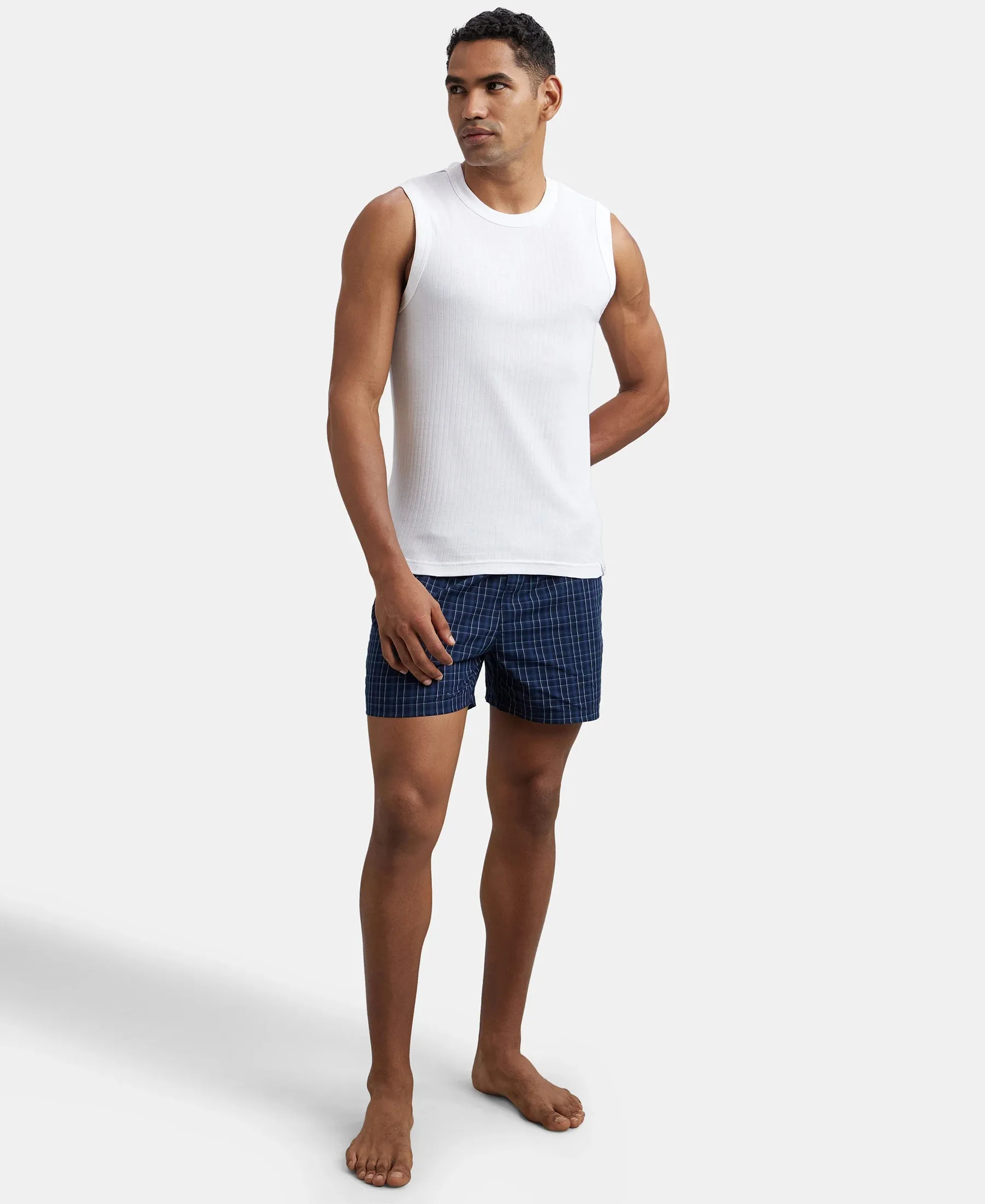 Super Combed Cotton Rib Solid Round Neck Muscle Vest - White