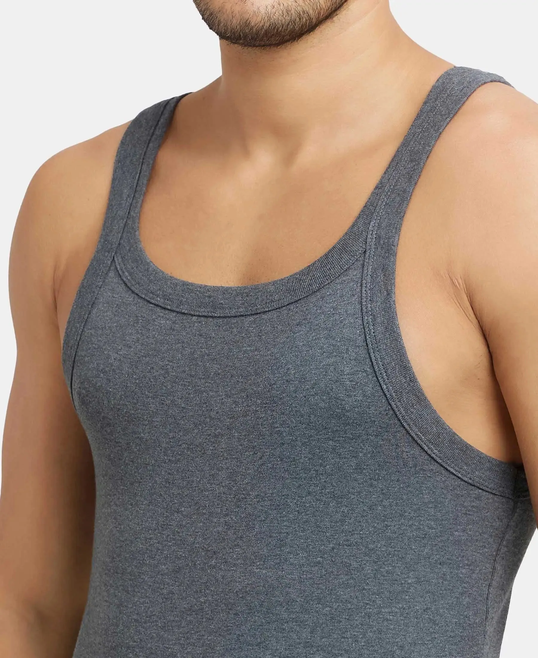 Super Combed Cotton Rib Square Neck Gym Vest - Charcoal Melange (Pack of 2)
