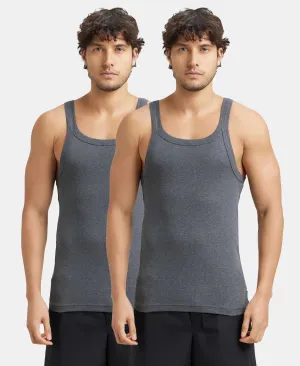 Super Combed Cotton Rib Square Neck Gym Vest - Charcoal Melange (Pack of 2)