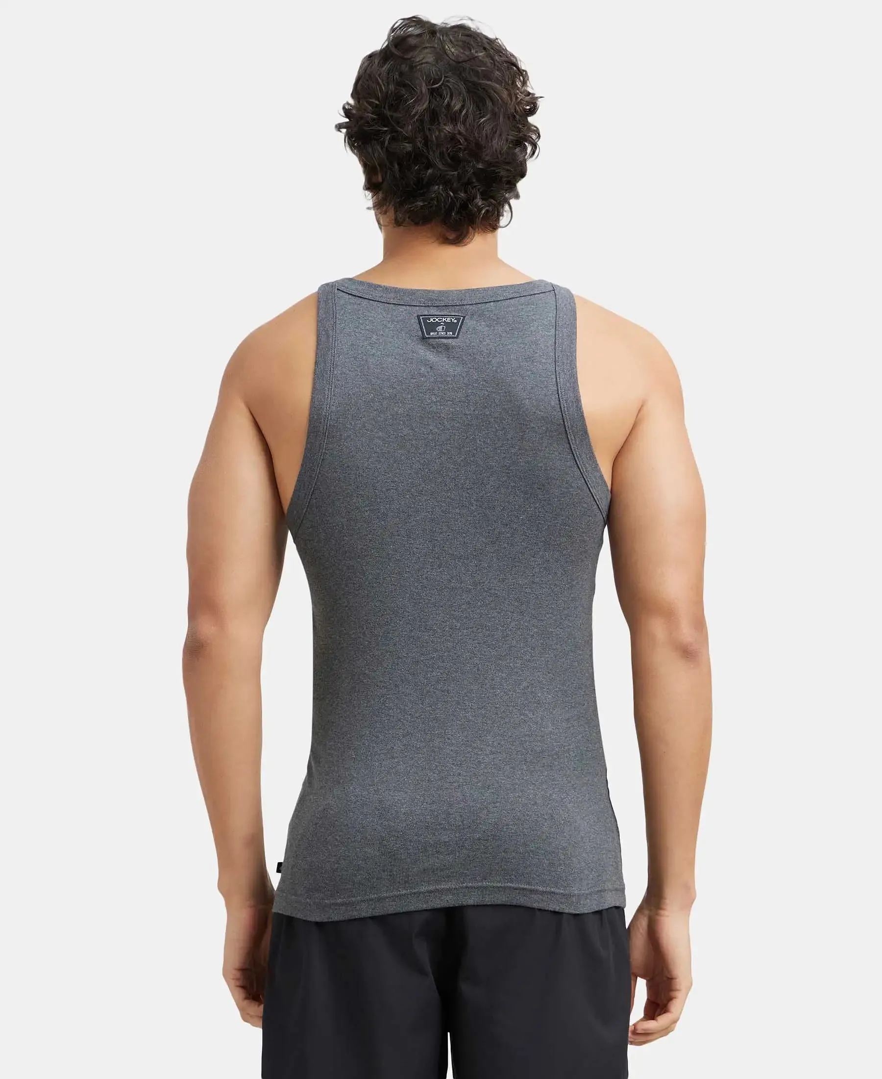 Super Combed Cotton Rib Square Neck Gym Vest - Charcoal Melange (Pack of 2)