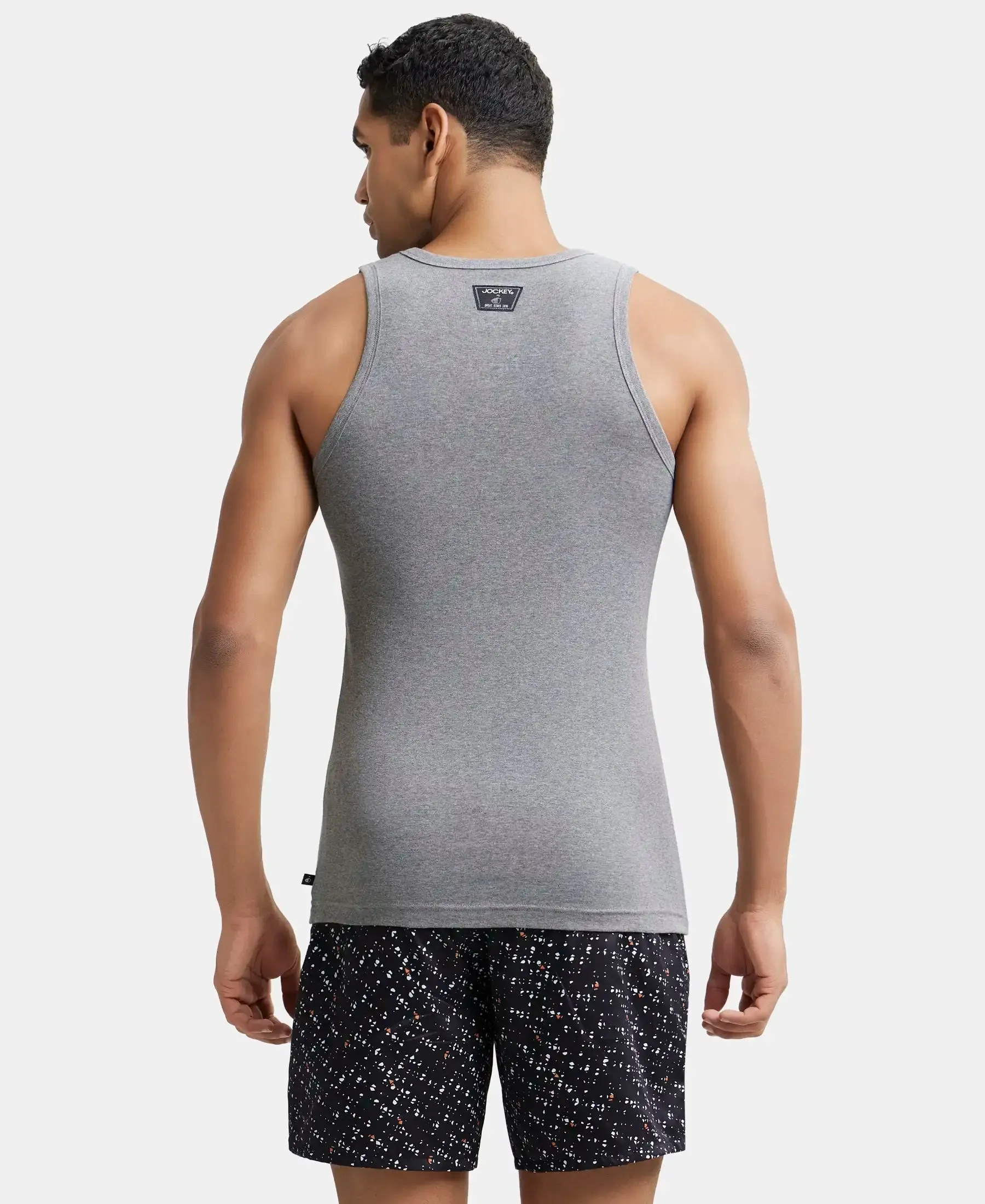 Super Combed Cotton Rib Square Neck Sleeveless Vest - Mid Grey Melange
