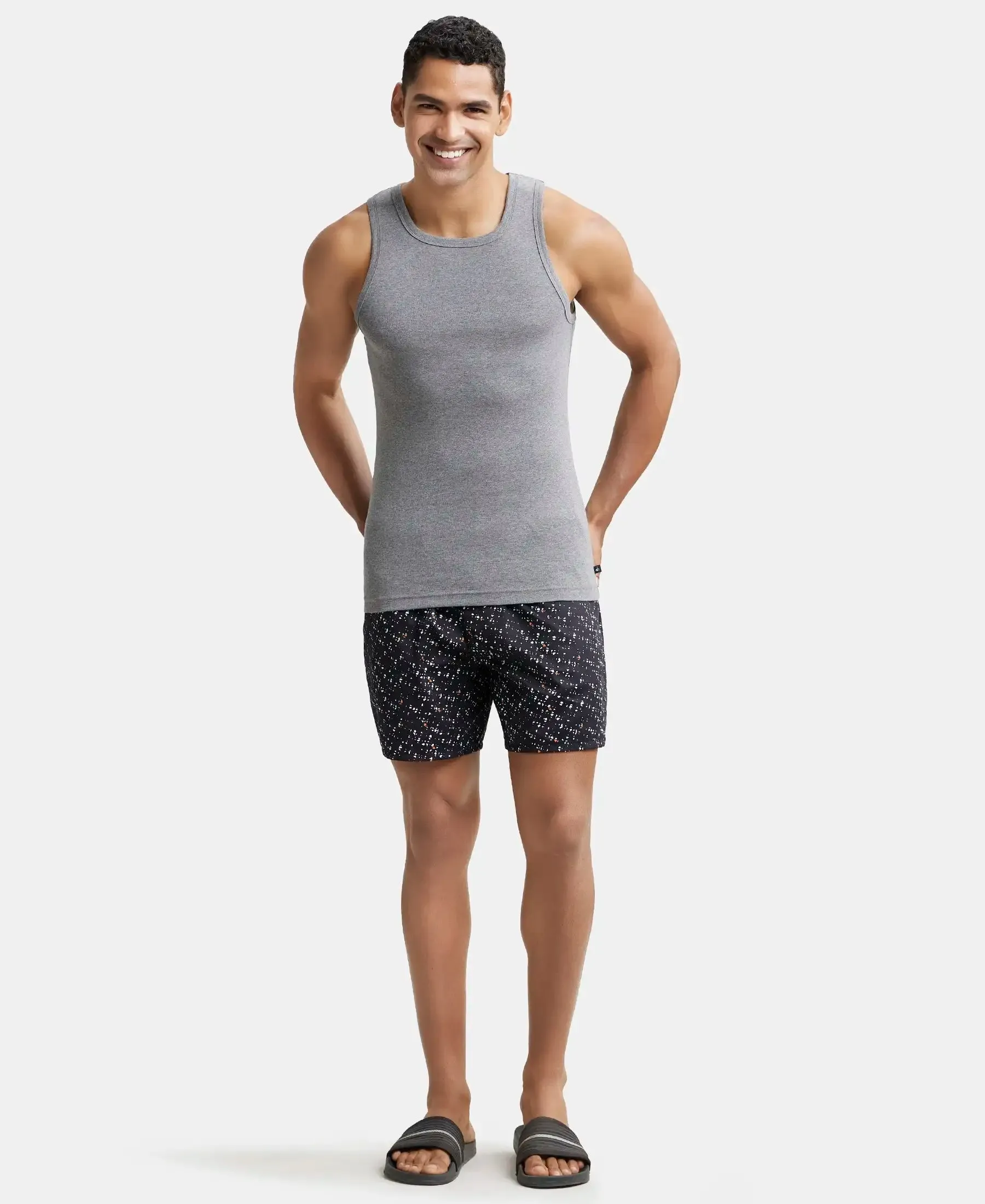 Super Combed Cotton Rib Square Neck Sleeveless Vest - Mid Grey Melange