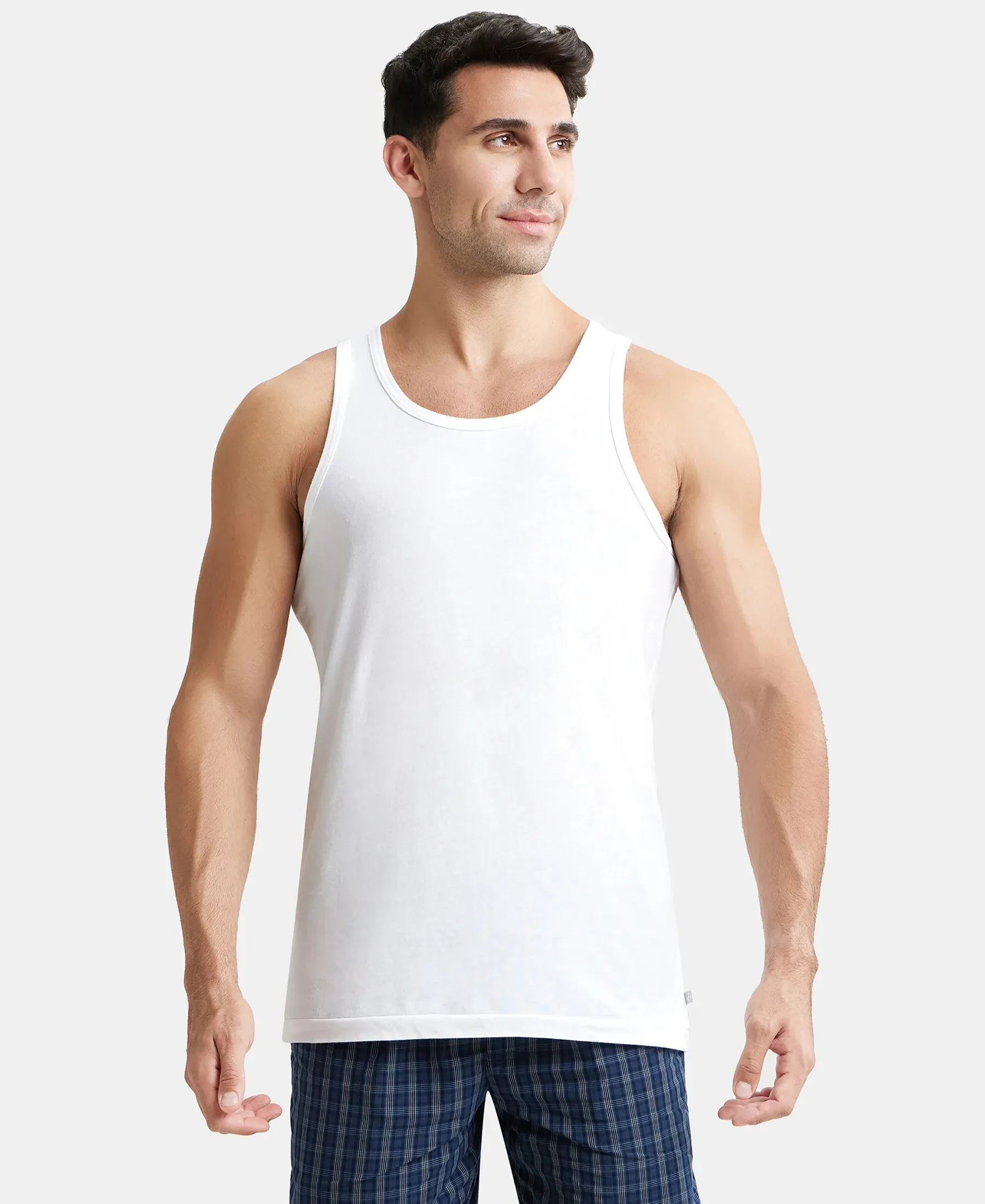 Super Combed Cotton Round Neck Sleeveless Vest - White (Pack of 3)