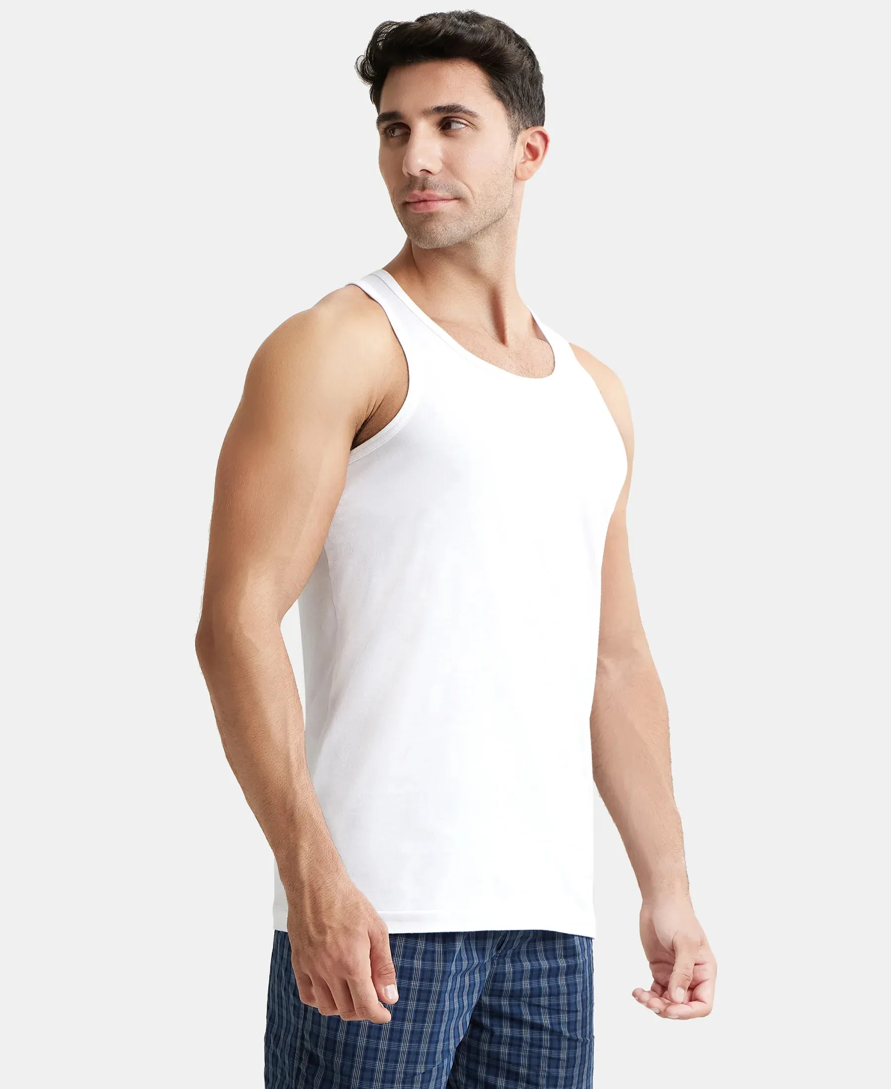 Super Combed Cotton Round Neck Sleeveless Vest - White (Pack of 3)